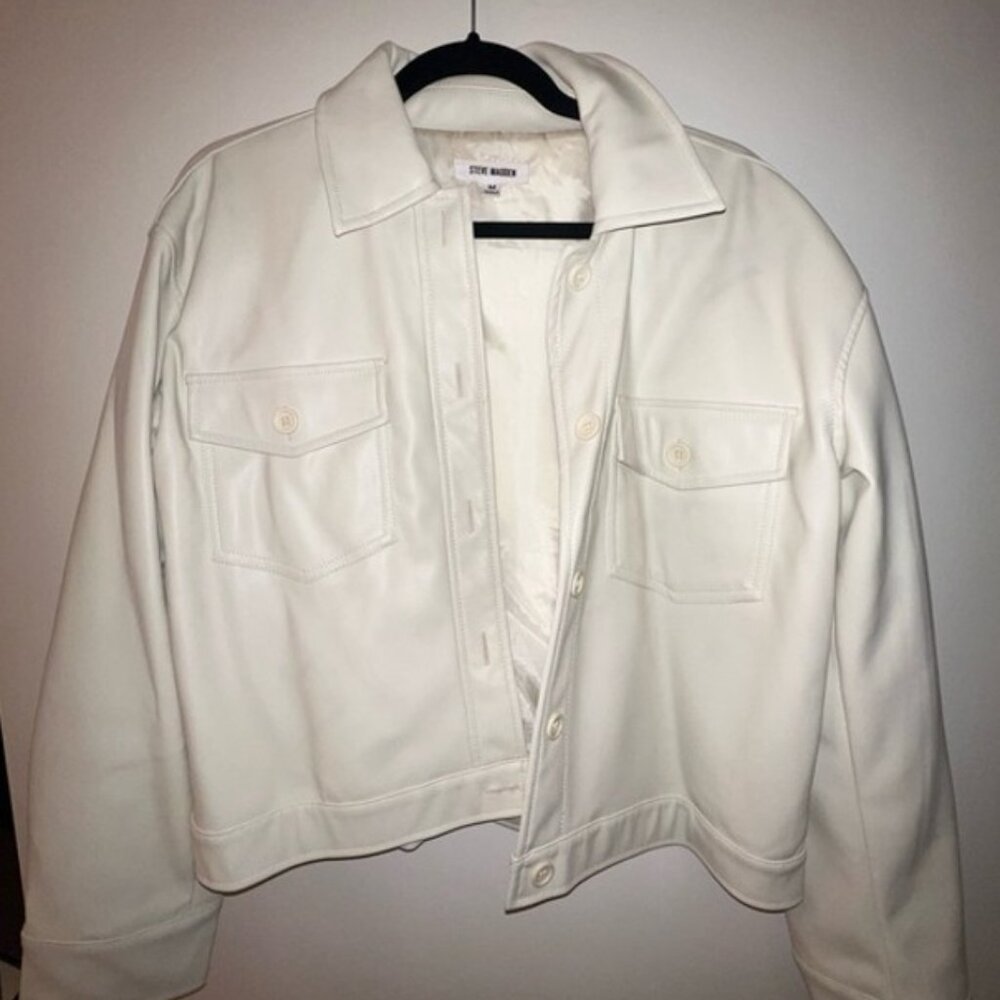 Cream Steve Madden Faux Leather Jacket